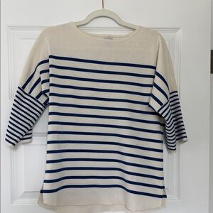 Anne Klein Cream and Navy Striped Knit Pullover